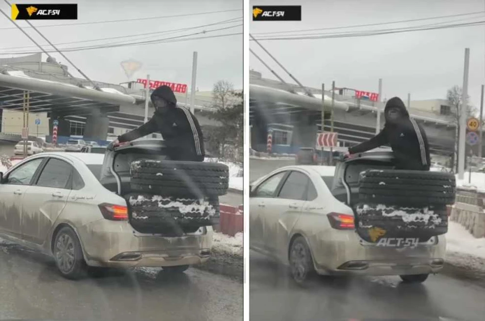 Новосибирца ждет штраф за то, что он перевез друга в открытом багажнике с шинами