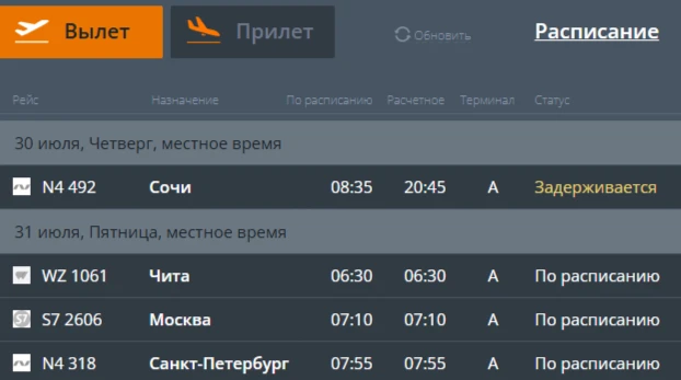 В Кемерове снова задержали рейс в Сочи — самолёт вылетит на 12 часов позже