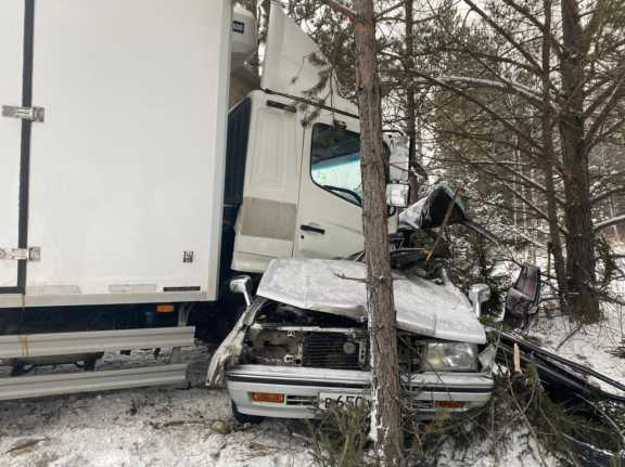 В Красноярском крае легковушка врезалась в грузовик и водитель погиб