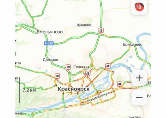 Пробки в Красноярске достигли 10 баллов